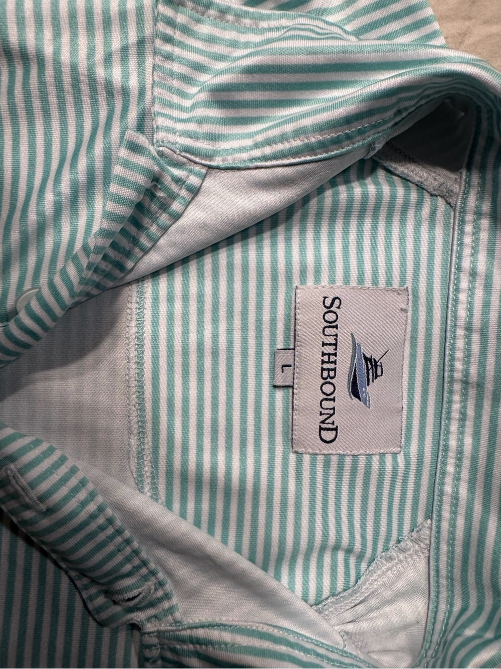 Southbound Boys Performance Polo Size L Mint White Striped Golf Shirt